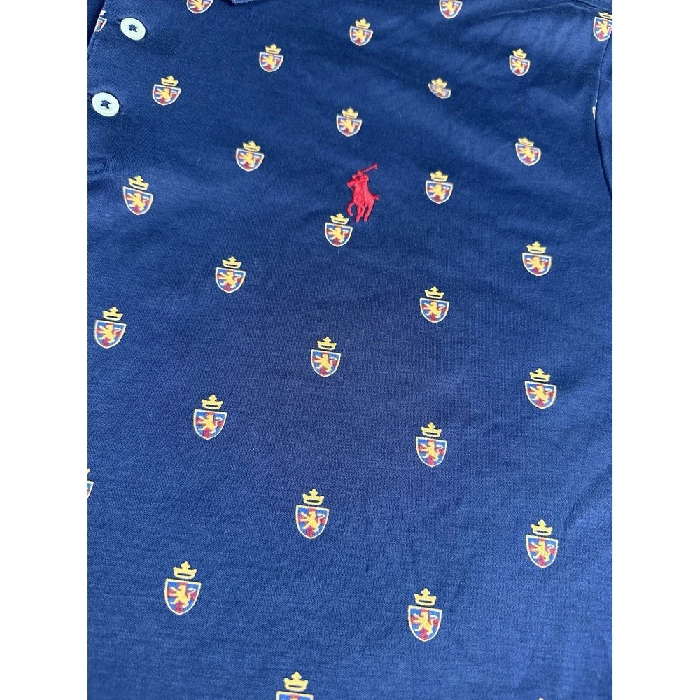 Polo Ralph‎ Lauren Men's XL Classic Fit Crest Print Polo Shirt Navy Blue Preppy